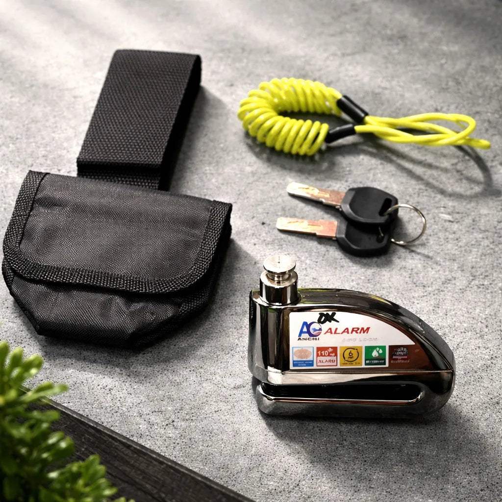 Candado Alarma Disco Moto Con Guaya Recordatorio + Estuche