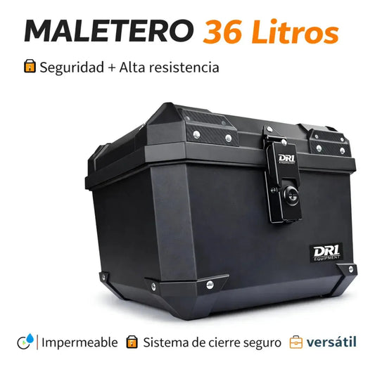 Baúl trasero DR1 de 36 litros negro para moto