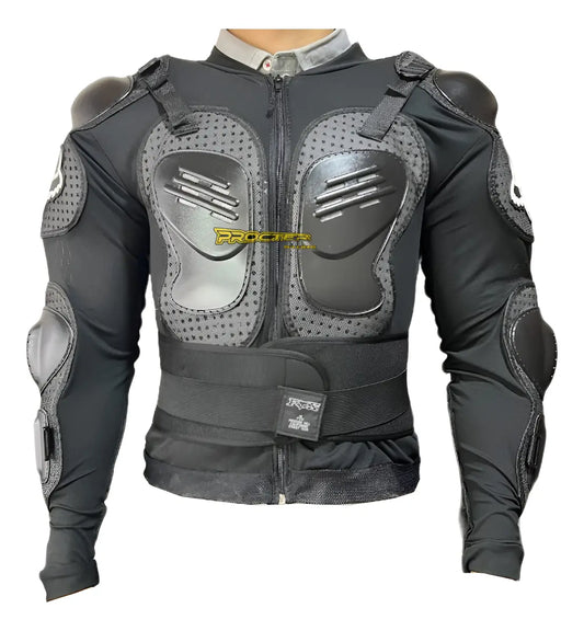Body armor de protección para moto con armadura en malla, vista frontal