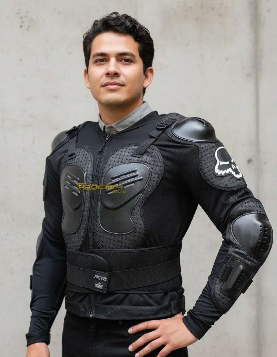 Hombre con el body armor de protección puesto