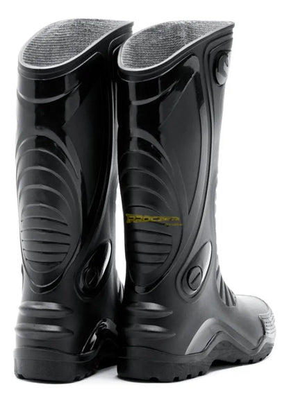 Par de botas de caucho para moto vistas por detrás