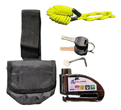 Kit completo: candado de disco, guaya recordatorio, estuche y llaves