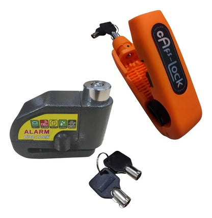 Candado con alarma, funda naranja y juego de llaves