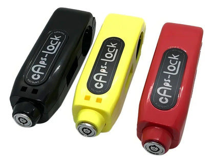 Tres candados de bloqueo de freno en negro, amarillo y rojo