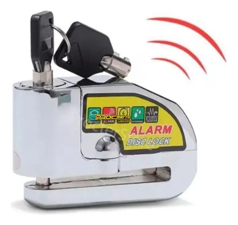 Candado de freno de disco cromado con llaves y alarma sonora
