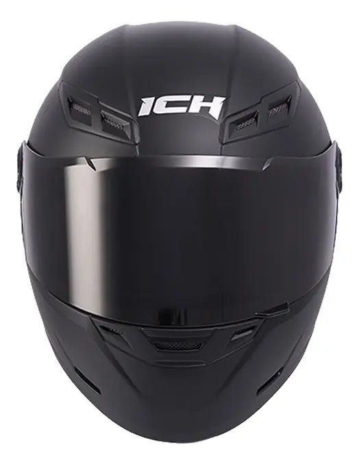 Casco integral ICH 501 negro mate, vista frontal con visor cerrado