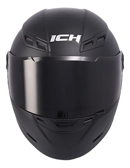 Casco integral ICH 501 negro mate, vista frontal con visor cerrado