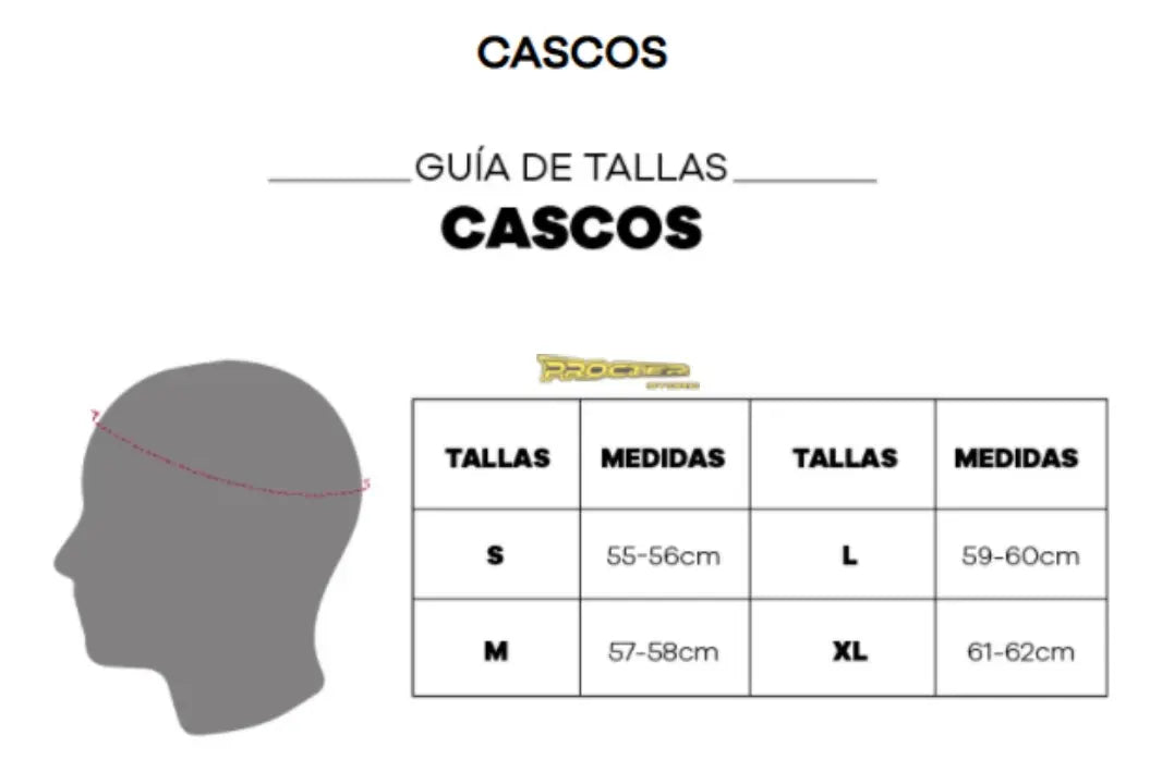 Guía de tallas de cascos de moto en centímetros