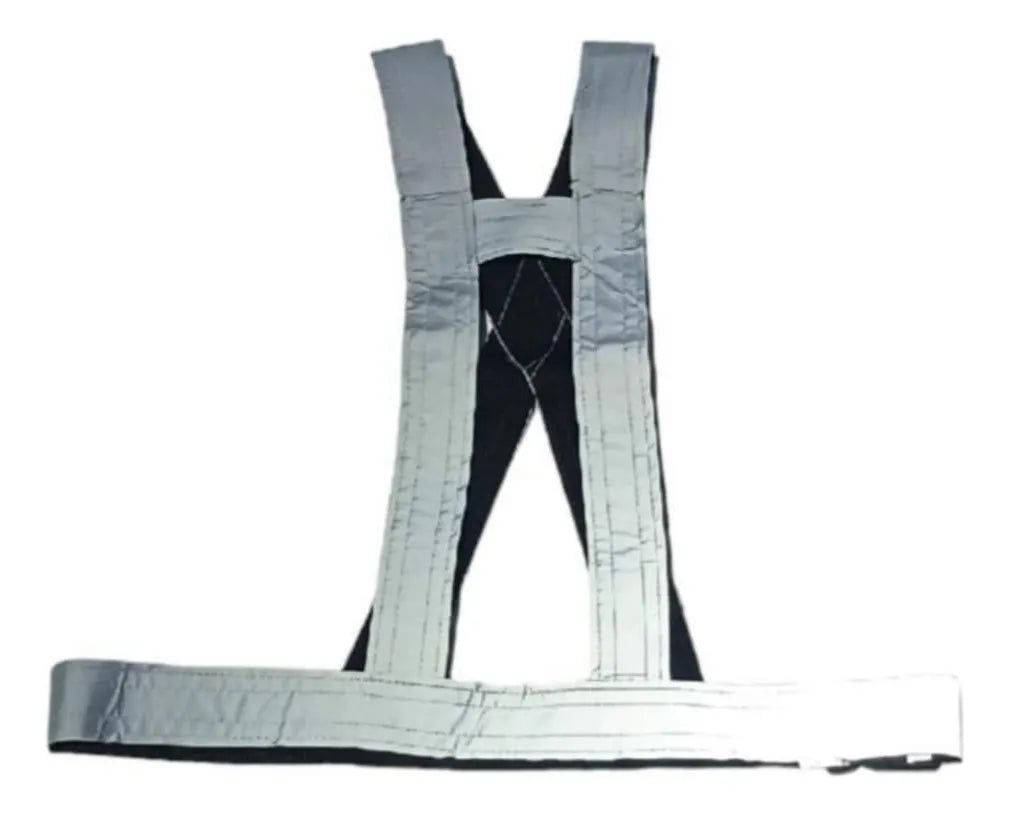 Chaleco reflectivo gris extendido con su correa ajustable