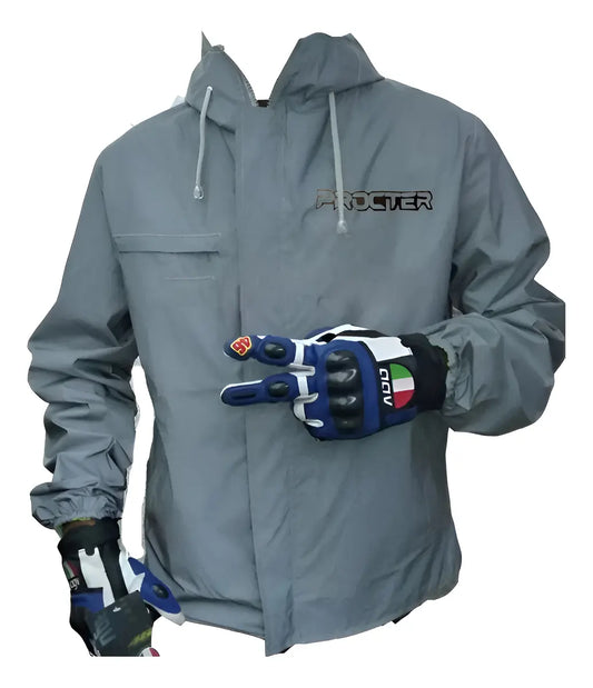 Chaqueta de moto 100% reflectiva gris con guantes