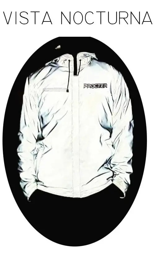 Vista nocturna: la chaqueta reflectiva iluminada en la oscuridad