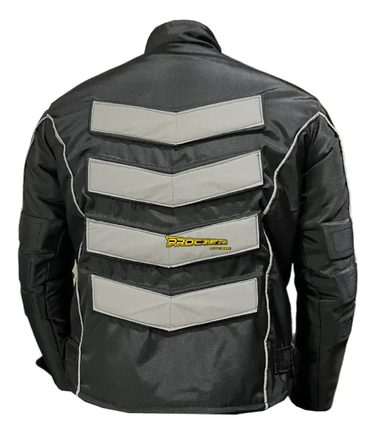 Espalda de la chaqueta de dotación con flechas reflectivas