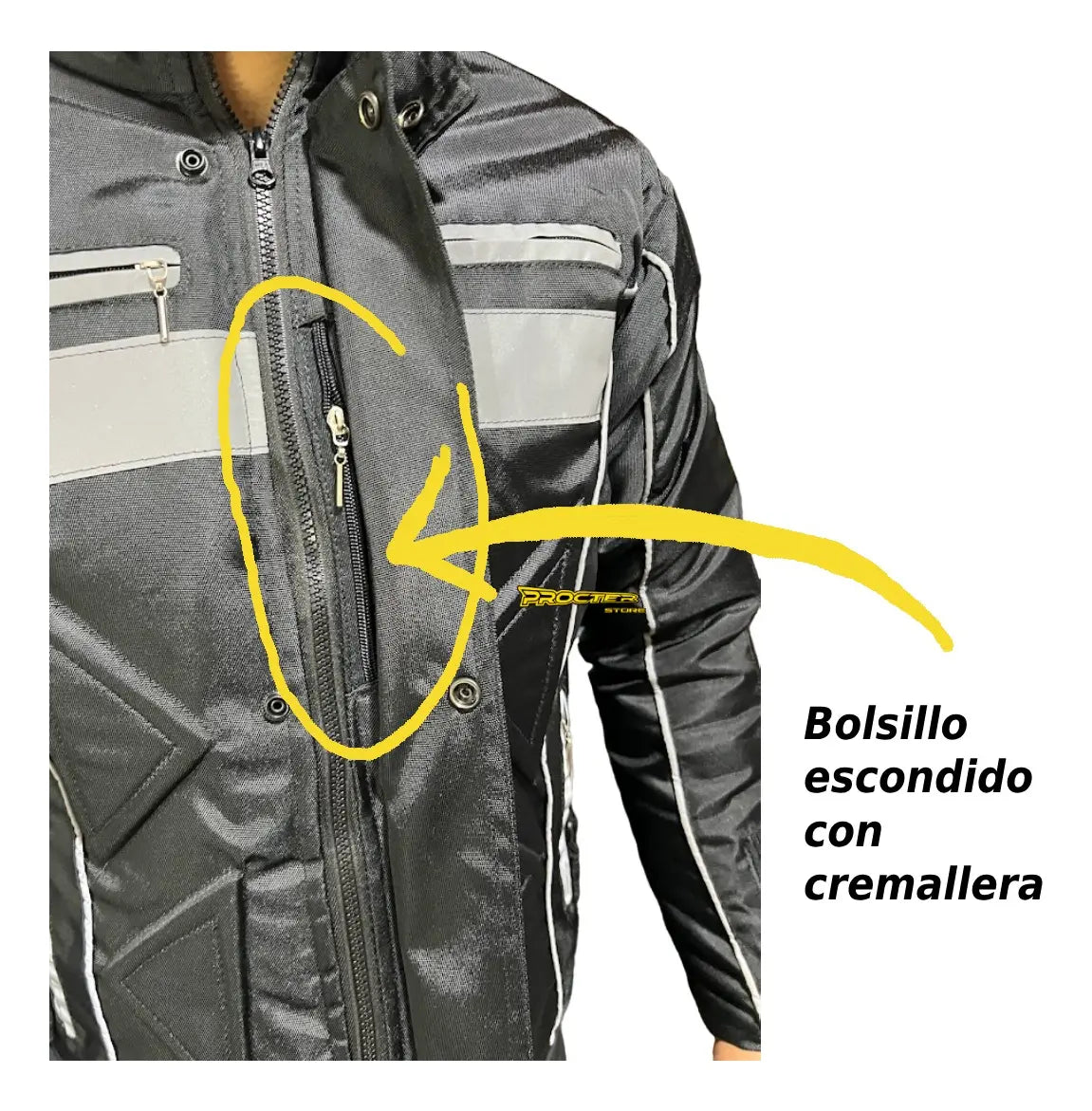 Bolsillo escondido con cremallera de la chaqueta de dotación