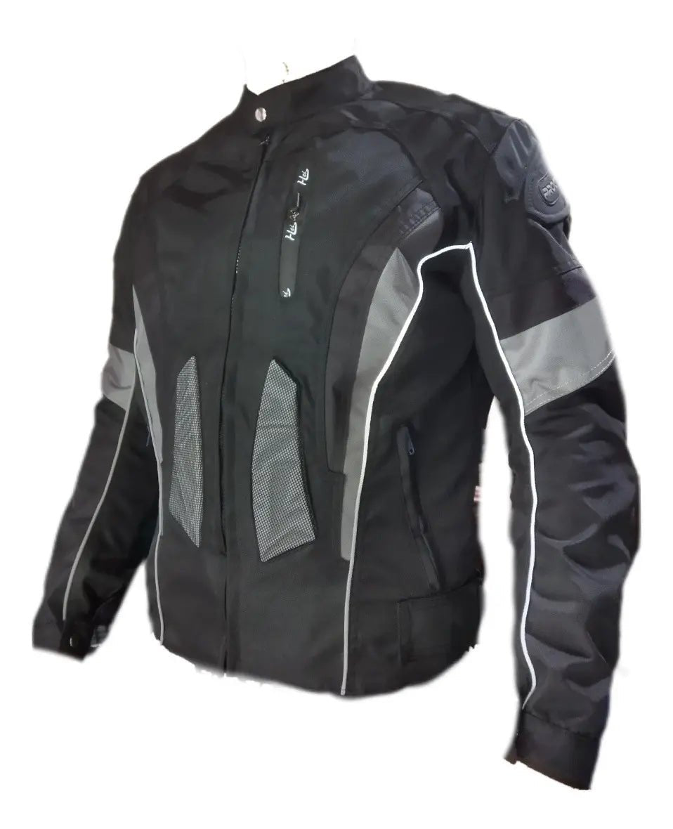 Chaqueta para moto en lona Cuerotex negra y gris, vista frontal