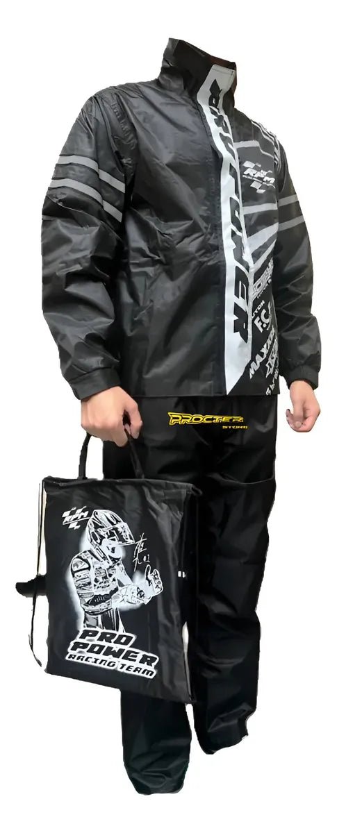 Conjunto impermeable tipo sudadera negro con su estuche tipo tula