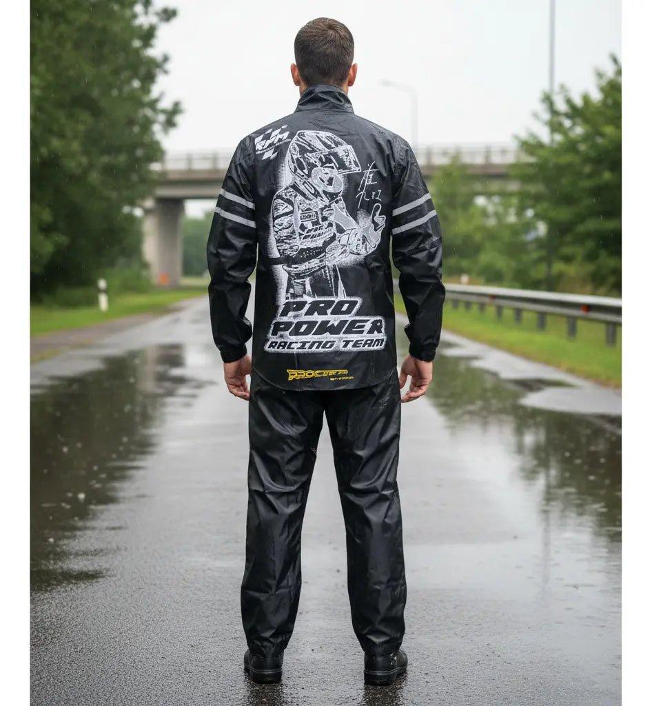 Espalda del conjunto impermeable con estampado Pro Power
