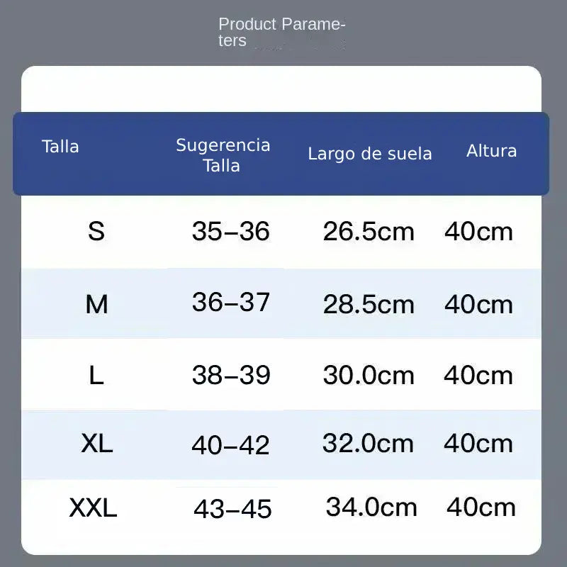 Tabla de tallas y medidas del cubre zapatos impermeable