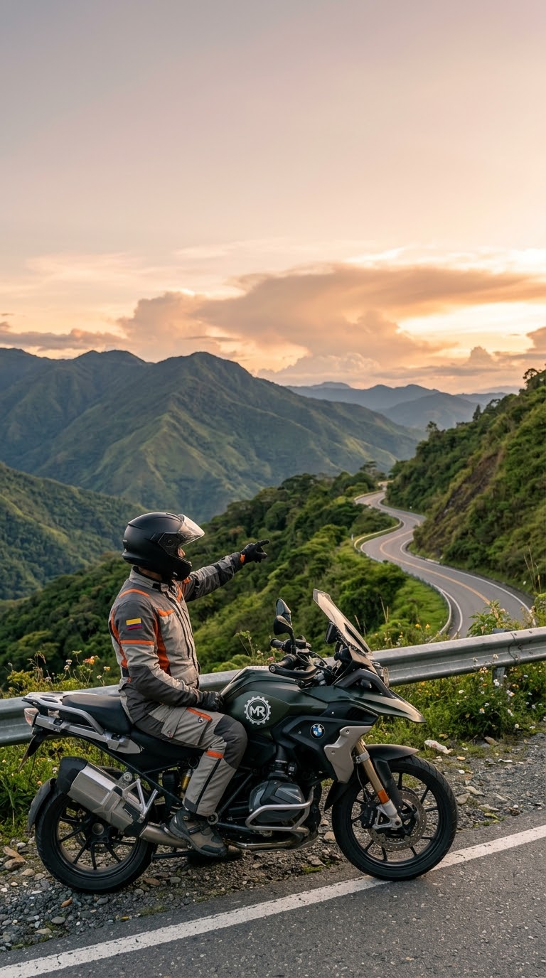 Motociclista equipado para sus recorridos con productos Motoruta