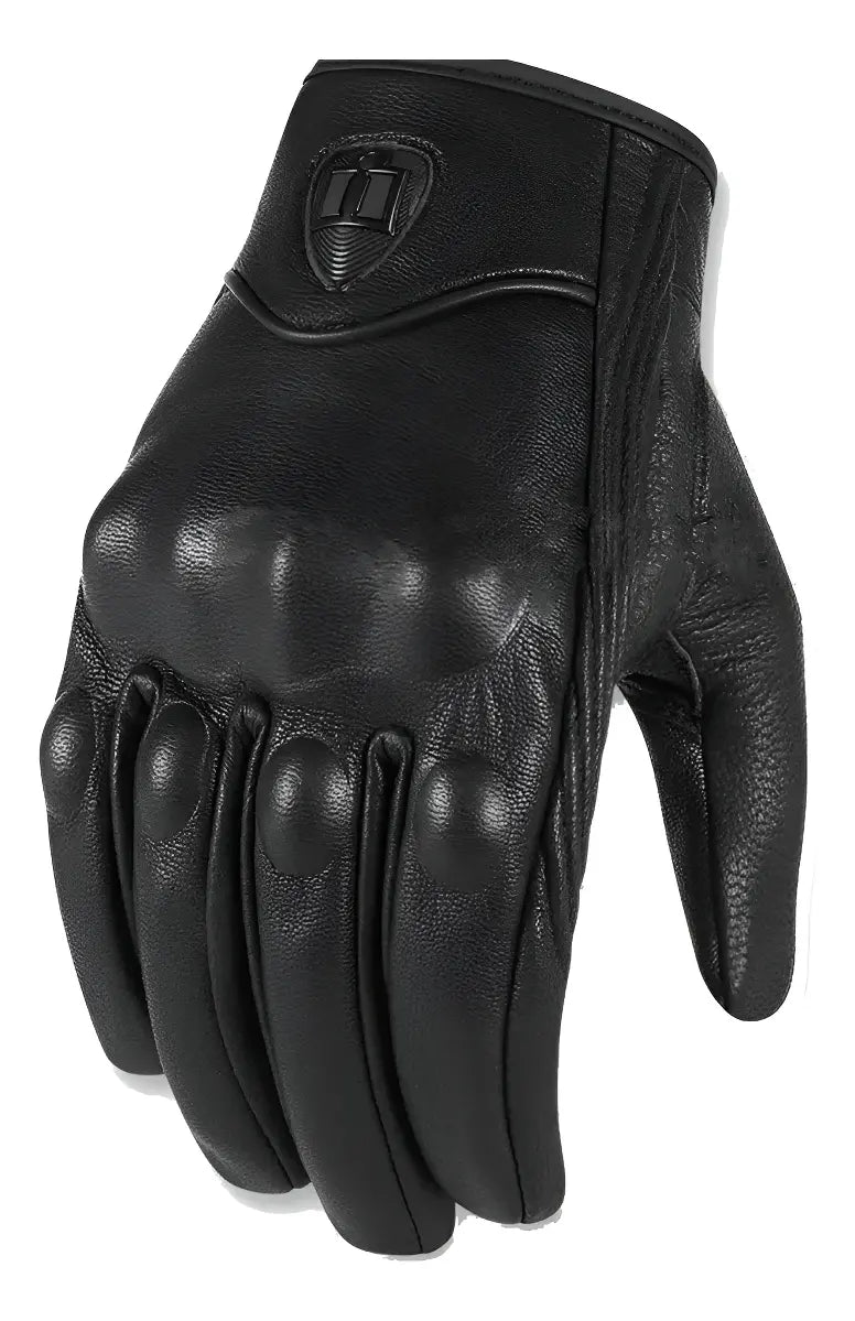 Guante de moto Icon Pursuit de cuero negro, vista del dorso con protección de nudillos