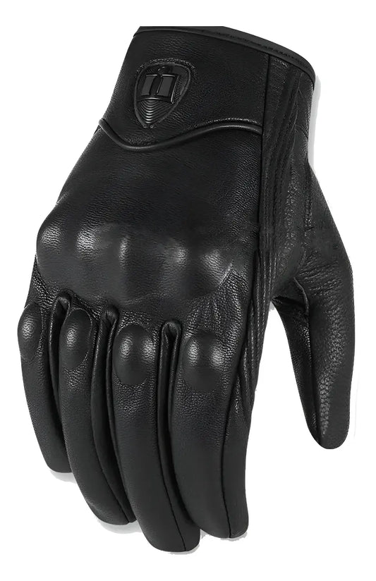 Guante de moto Icon Pursuit de cuero negro, vista del dorso con protección de nudillos