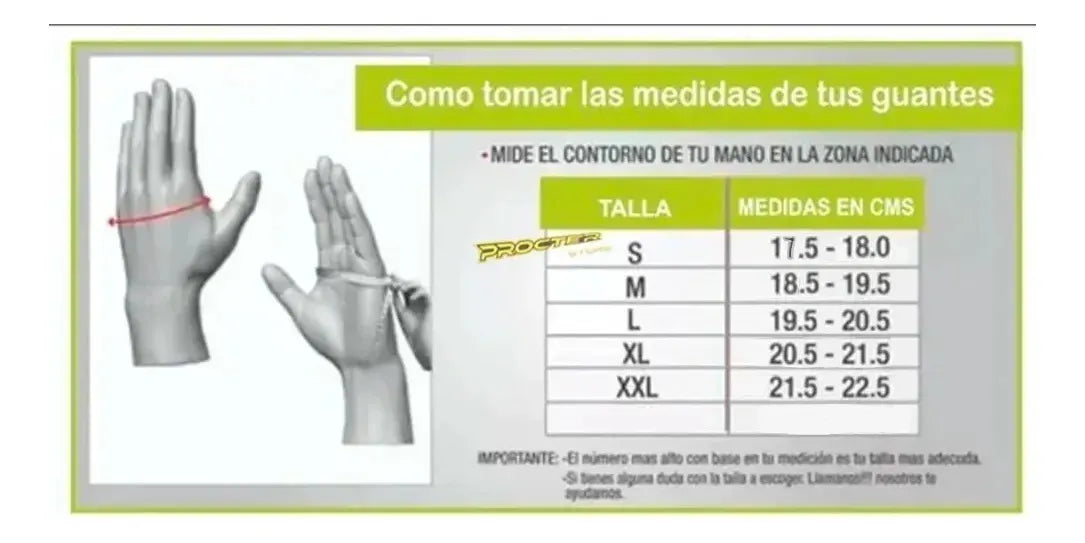 Tabla de tallas de guantes según el contorno de la mano en centímetros