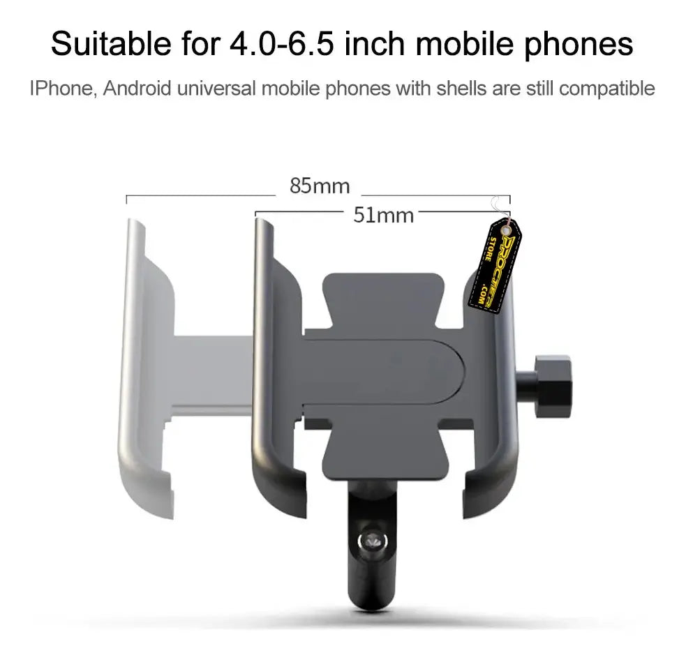 Esquema del soporte de celular: compatible con teléfonos de 4 a 6,5 pulgadas y ancho de 51 a 85 mm