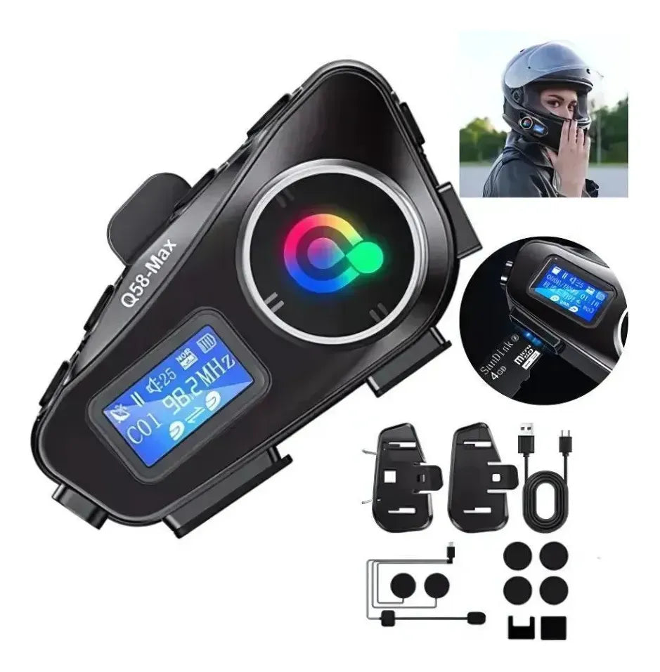 Intercomunicador Q58 MAX con todos sus accesorios de instalación