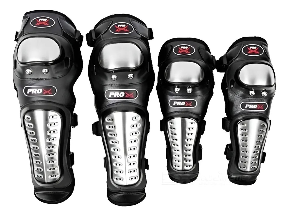 Juego de cuatro rodilleras y coderas metálicas Pro-X para moto