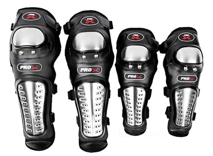 Juego de cuatro rodilleras y coderas metálicas Pro-X para moto