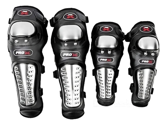 Juego de cuatro rodilleras y coderas metálicas Pro-X para moto