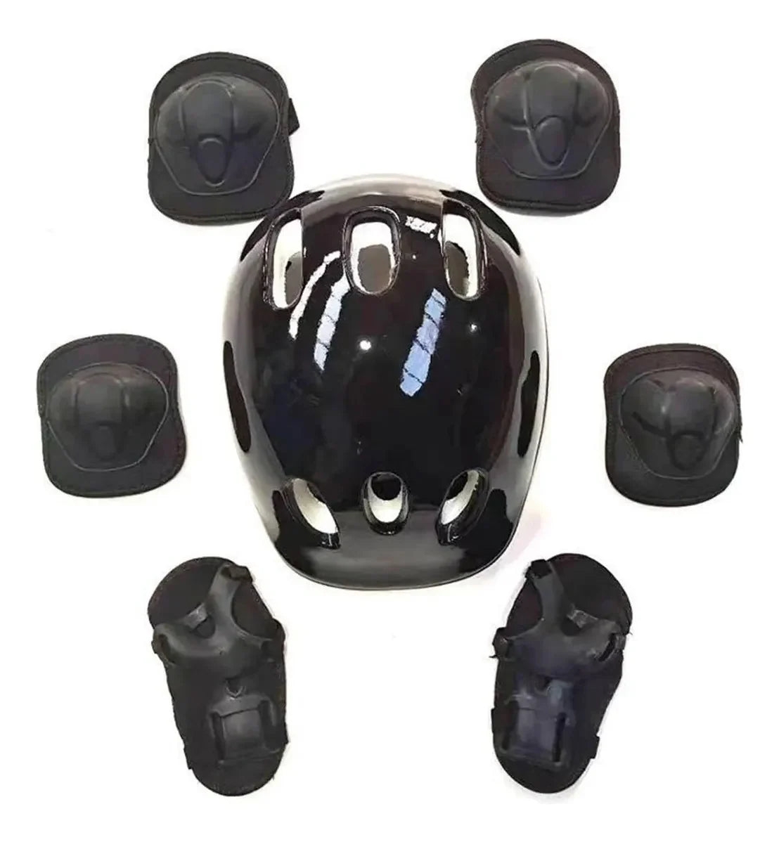 Kit de protección infantil negro: casco, rodilleras, coderas y muñequeras