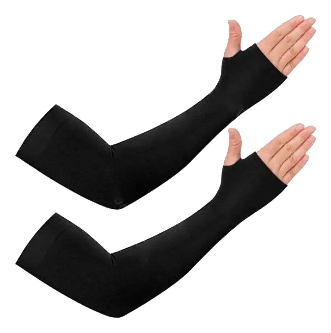 Par de mangas protectoras negras con agarre para el dedo