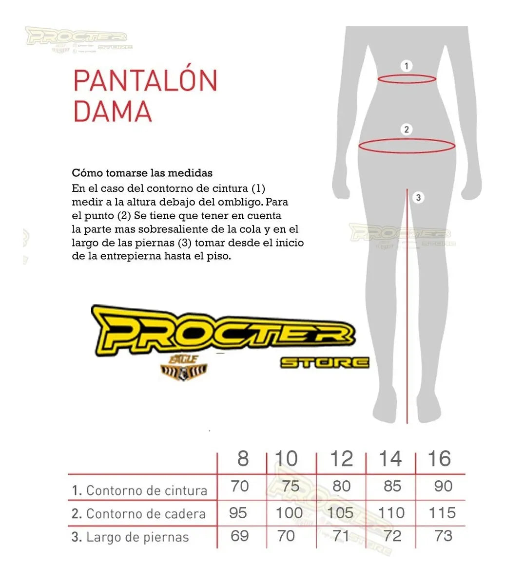 Guía de medidas del pantalón anti-fricción para dama