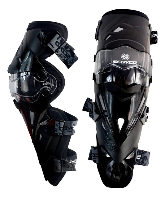Rodilleras Scoyco K12 negras para moto, par completo con coraza articulada