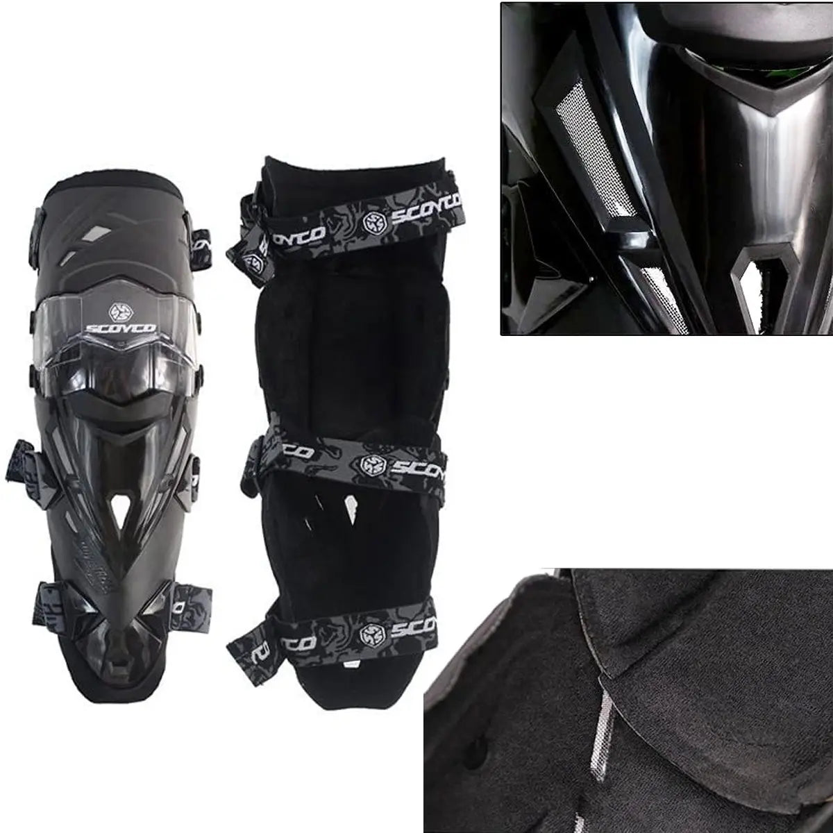 Rodilleras Scoyco K12 con forro acolchado extraíble y correas de velcro