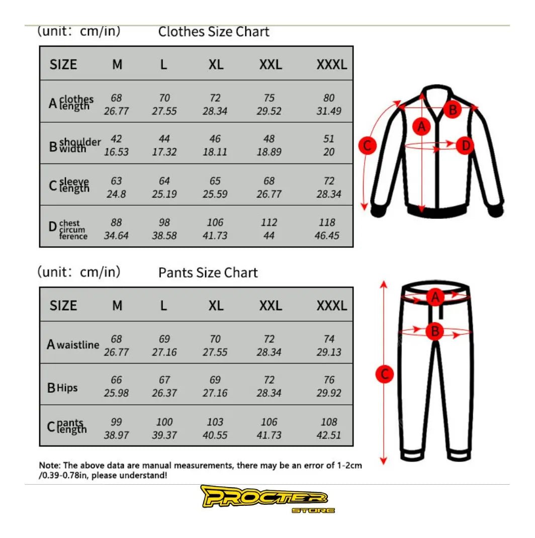 Tabla de tallas de la chaqueta y el pantalón impermeable Vemar