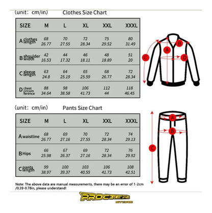 Tabla de tallas de la chaqueta y el pantalón impermeable Vemar