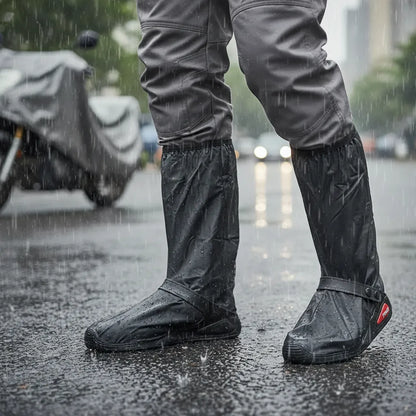 Piernas con zapatones Prius impermeables bajo la lluvia